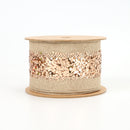 2 1/2" Wired Ribbon | "Metallic Striped" Natural/Bronze | 10 Yard Roll