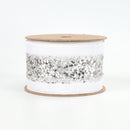 2 1/2" Wired Ribbon | "Metallic Striped" White/Silver | 10 Yard Roll