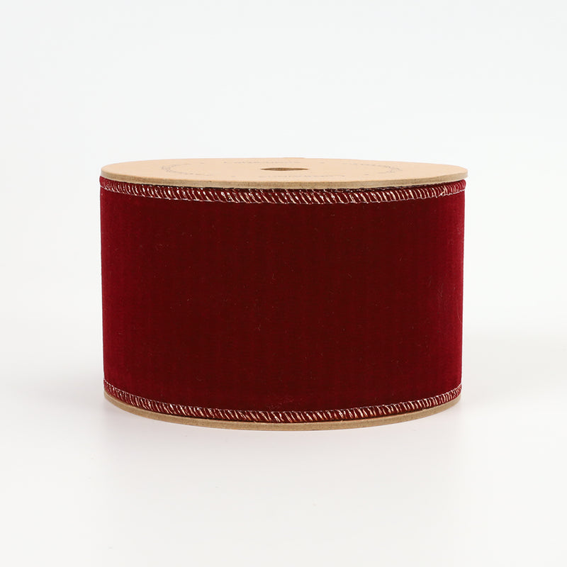 2 1/2" Reversible Flat Velvet/Lurex Wired Ribbon | Cranberry/Green | 10 Yard Roll