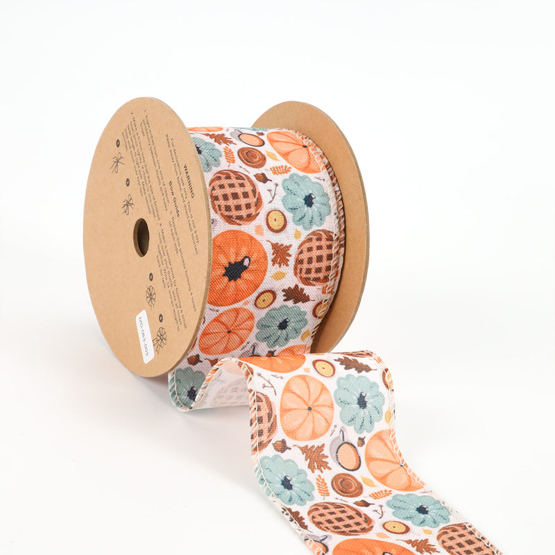 2 1/2" Wired Ribbon | "Pumpkin Frenzy" Natural/Multi | 10 Yard Roll