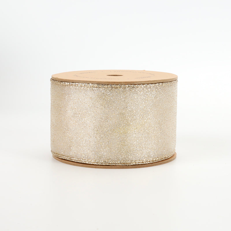 2 1/2" Wired Ribbon | "Glitter Sheer" Gold | 10 Yard Roll