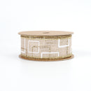 1 1/2" Wired Ribbon | "Glitter Geometric" Natural/Gold/White | 10 Yard Roll