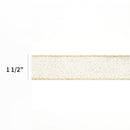 1 1/2" Wired Ribbon | "Glitter Linen" White/Gold | 10 Yard Roll
