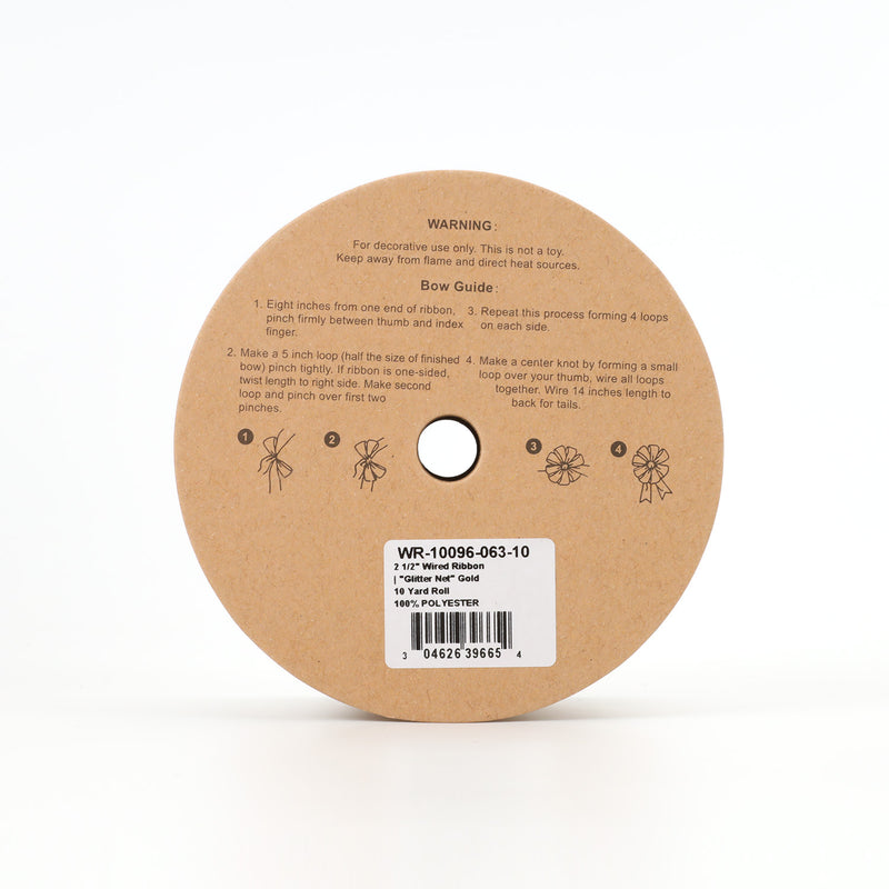 2 1/2" Wired Ribbon | "Glitter Net" Gold | 10 Yard Roll