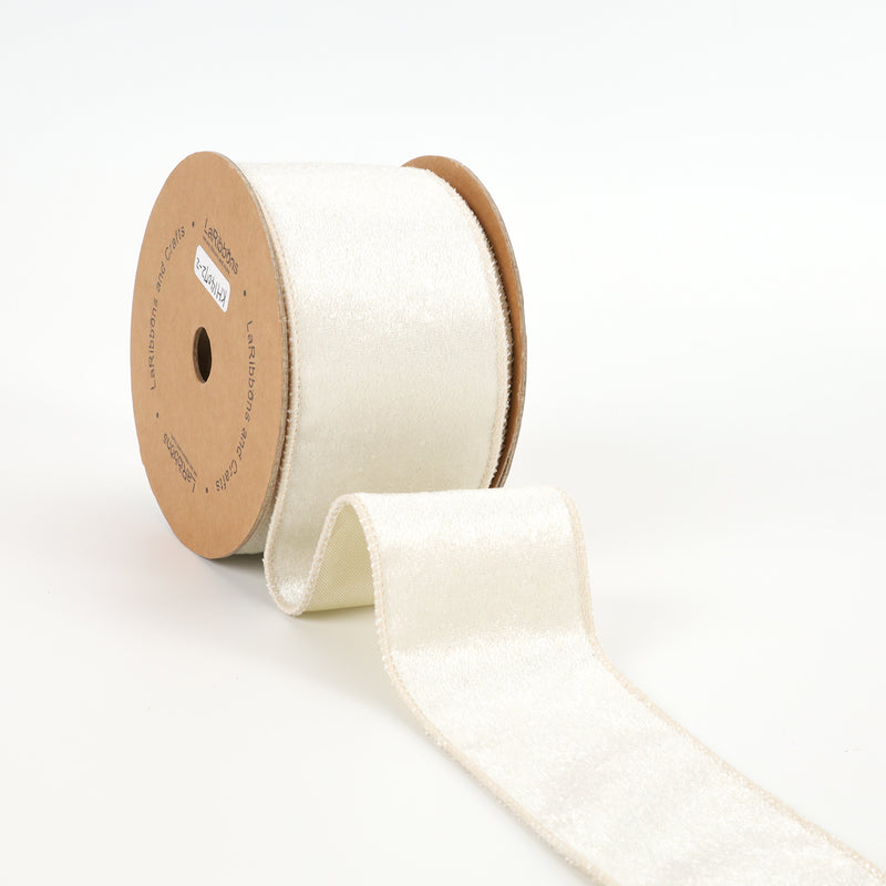 2 1/2" Reversible Velvet/Lurex Wired Ribbon | Ivory/Gold | 10 Yard Roll
