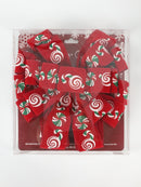 13" Decorative Christmas Tree Topper Bow (2.5" Wired Ribbon) | "Puff Print Candy" Red Flocked