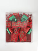 13" Decorative Christmas Tree Topper Bow (2.5" Wired Ribbon) | Red/Green Glitter Printed Floral