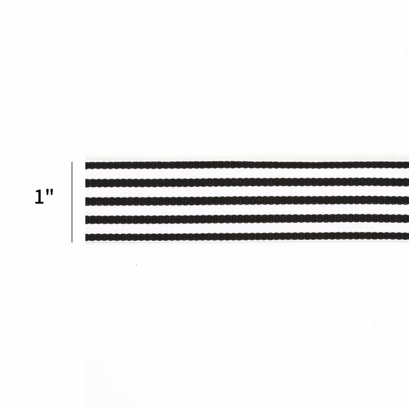 1" Printed Grosgrain Ribbon | Stripe Black/White | 20 Yard Roll
