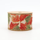2 1/2" Wired Ribbon | "Glitter Maple Leaf" Natural/Multi | 10 Yard Roll