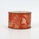 2 1/2" Wired Ribbon | "Metallic Maple Leaf" Rust/Copper | 10 Yard Roll