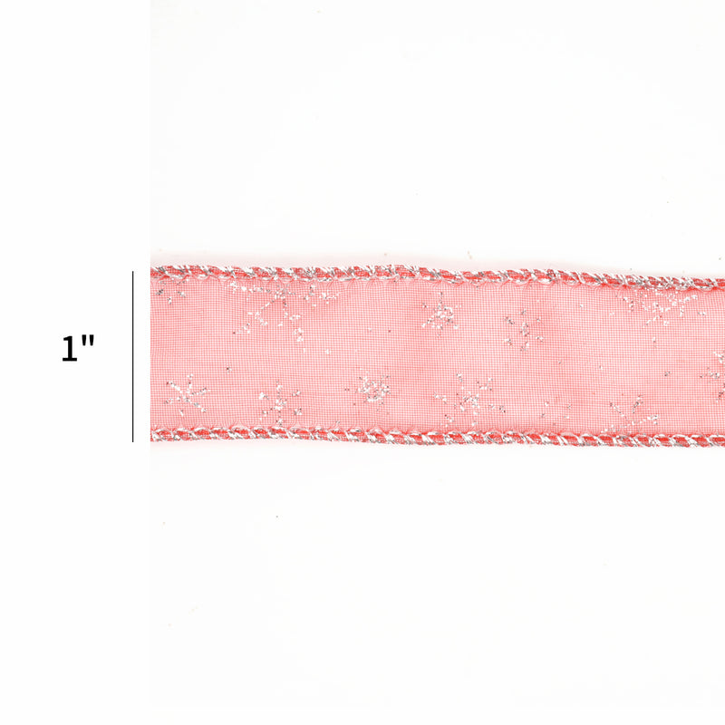 1" Wired Ribbon | Snowflakes on Red | 10 Yard Roll