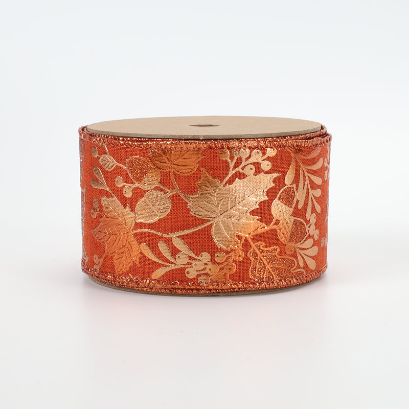 2 1/2" Wired Ribbon | "Metallic Leaf" Rust/Copper | 10 Yard Roll