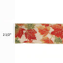 2 1/2" Wired Ribbon | "Glitter Maple Leaf" Natural/Multi | 10 Yard Roll