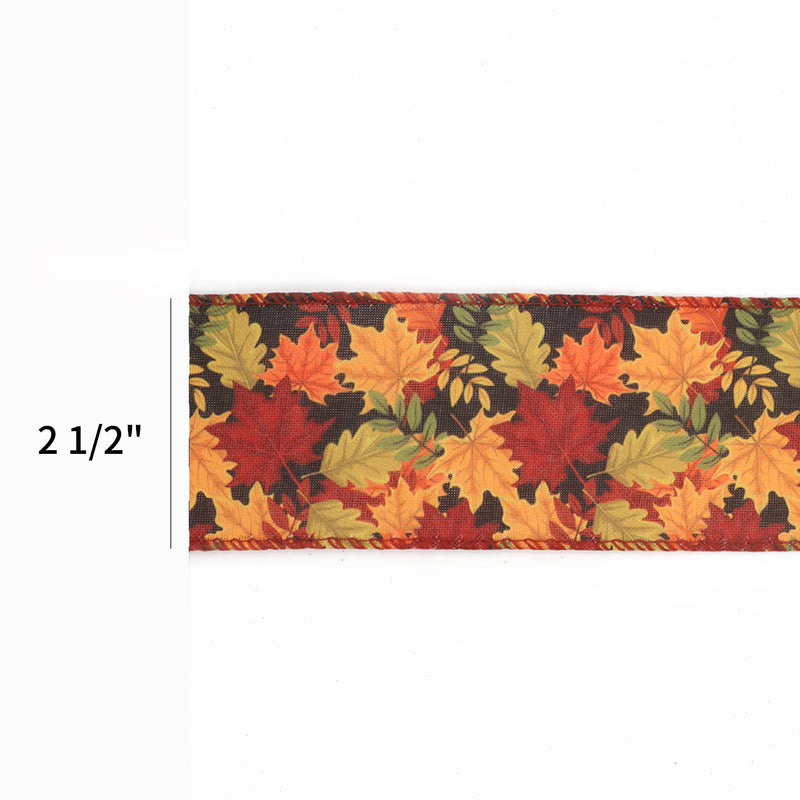 2 1/2" Wired Ribbon | "Maple Leaf" Black/Multi | 10 Yard Roll