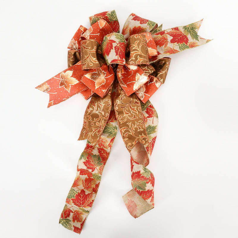 2 1/2" Wired Ribbon | "Glitter Maple Leaf" Natural/Multi | 10 Yard Roll