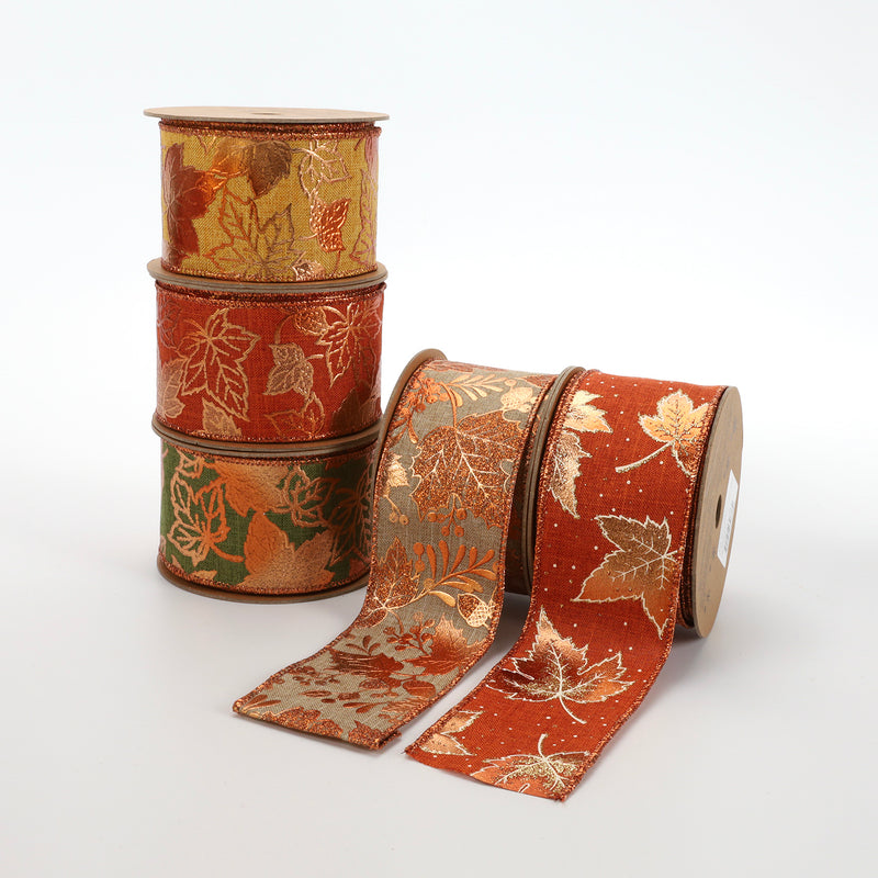 2 1/2" Wired Ribbon | "Metallic Leaf" Rust/Copper | 10 Yard Roll