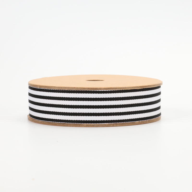 1" Printed Grosgrain Ribbon | Stripe Black/White | 20 Yard Roll