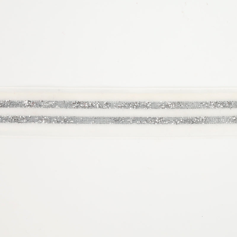 7/8" Striped Metallic Velvet Ribbon | White/Silver | 10 Yard Roll