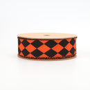 1 1/2" Faux Linen Wired Ribbon | Rhombus Orange/Black | 10 Yard Roll