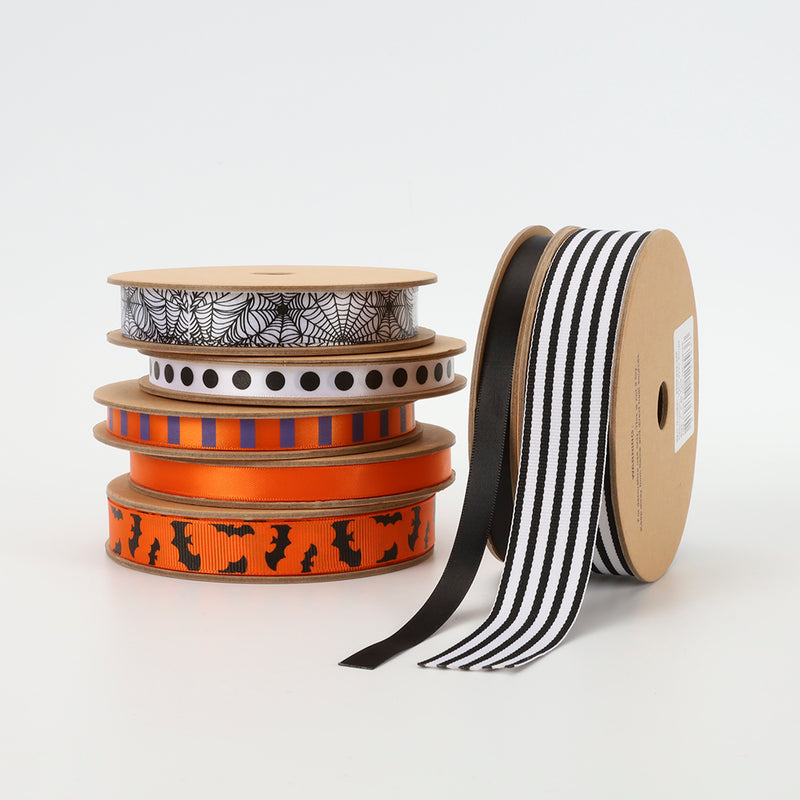 3/8" Single Face Printed Satin Ribbon | "Polka Dot" Black/White | 20 Yard Roll