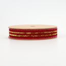 7/8" Striped Metallic Velvet Ribbon | Red/Gold | 10 Yard Roll
