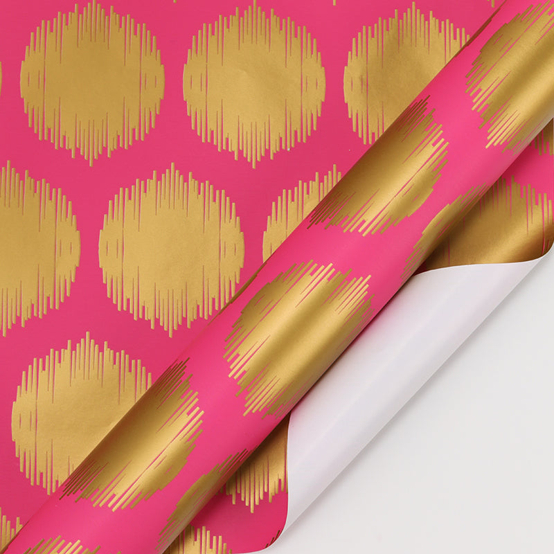 24" x 417' Wrapping Paper Half Ream | Pink w/ Large Gold Metallic Dot