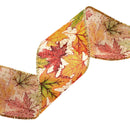 2 1/2" Wired Ribbon | "Glitter Maple Leaf" Natural/Gold Multi | 10 Yard Roll