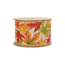 2 1/2" Wired Ribbon | "Glitter Maple Leaf" Natural/Gold Multi | 10 Yard Roll