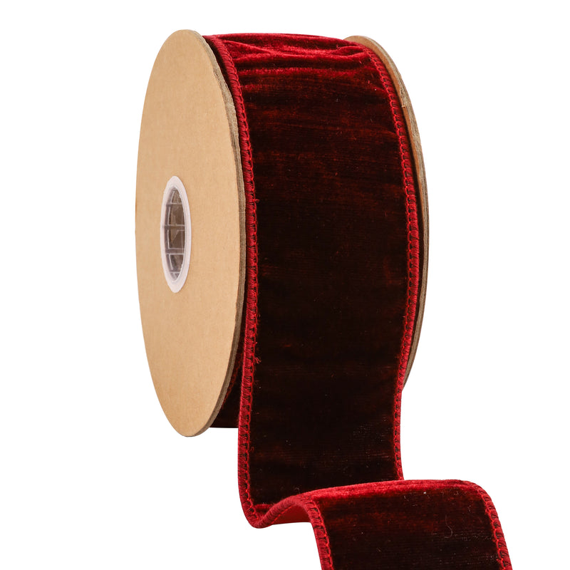 2 1/2" Wired Premium Velvet Ribbon w/ Tissue Back | Burgundy | 10 Yard Roll