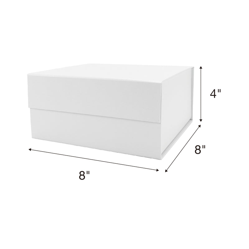 8" x 8" x 4" Collapsable Gift Box w/ Magnetic Square Flap Lid | White
