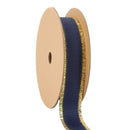 1" Textured Grosgrain Ribbon | Gold Metallic Fringe Navy | 25 Yard Roll