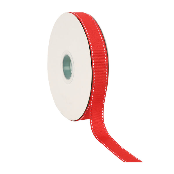 7/8" Saddlestitch Grosgrain Ribbon | Red (250) | 100 Yard Roll