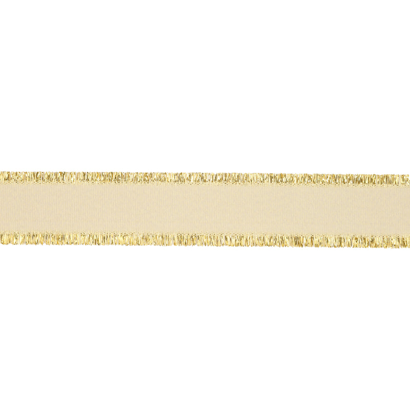 1" Textured Grosgrain Ribbon | Gold Metallic Fringe Cream | 25 Yard Roll