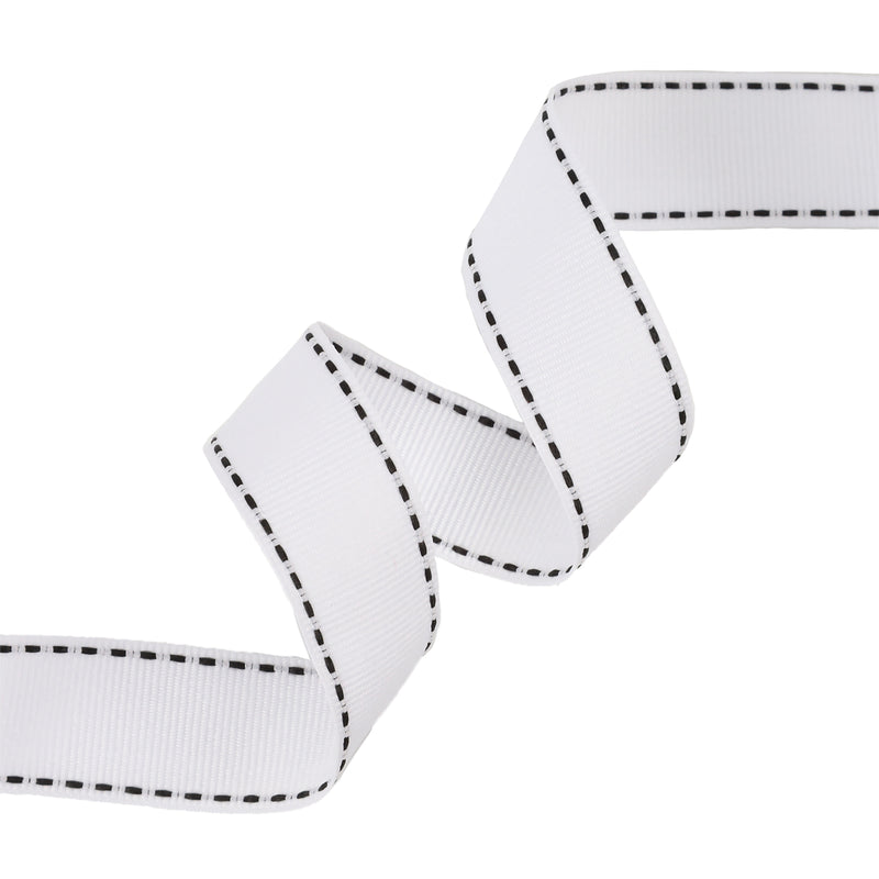 7/8" Saddlestitch Grosgrain Ribbon | White (029) | 100 Yard Roll