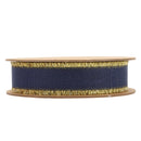 1" Textured Grosgrain Ribbon | Gold Metallic Fringe Navy | 25 Yard Roll