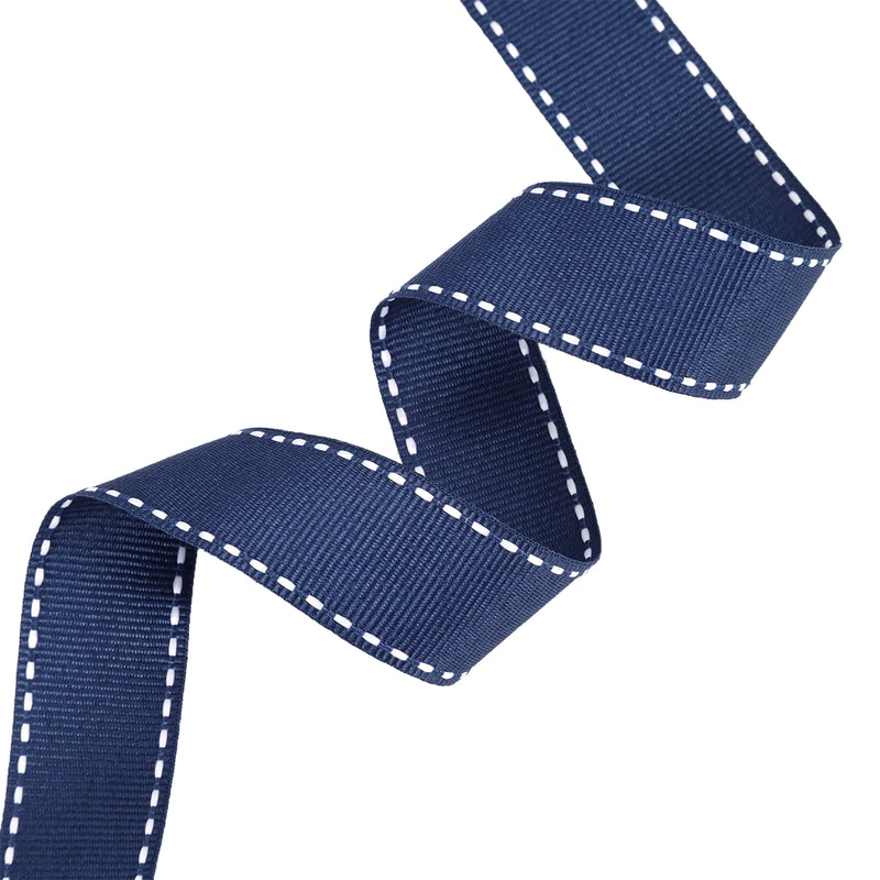 7/8" Saddlestitch Grosgrain Ribbon | Navy (370) | 100 Yard Roll