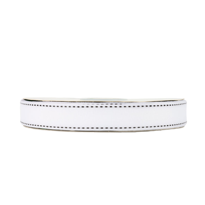 7/8" Saddlestitch Grosgrain Ribbon | White (029) | 100 Yard Roll