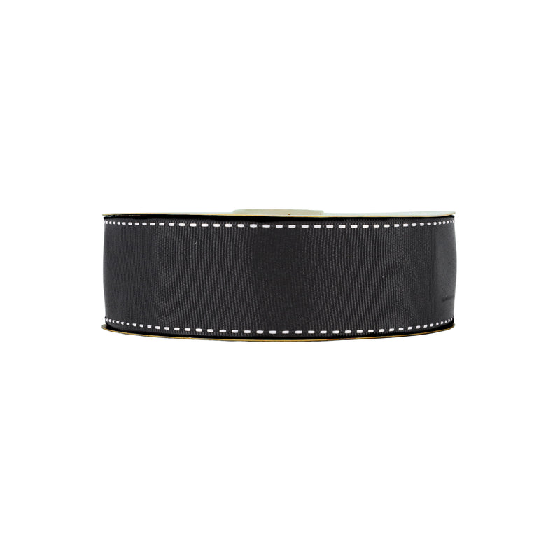 1 1/2" Saddlestitch Grosgrain Ribbon | Black (030) | 50 Yard Roll