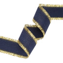 1" Textured Grosgrain Ribbon | Gold Metallic Fringe Navy | 25 Yard Roll