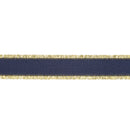 1" Textured Grosgrain Ribbon | Gold Metallic Fringe Navy | 25 Yard Roll