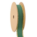 1" Textured Grosgrain Ribbon | Gold Metallic Fringe Green | 25 Yard Roll