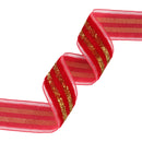 7/8" Striped Metallic Velvet Ribbon | Red/Gold | 10 Yard Roll
