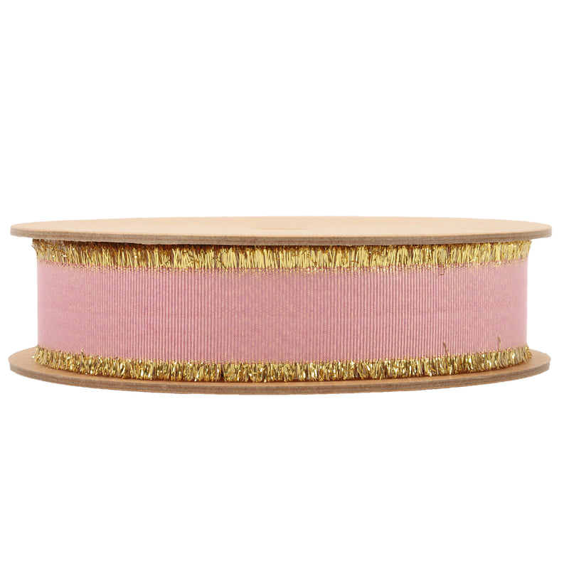 1" Textured Grosgrain Ribbon | Gold Metallic Fringe Quartz | 25 Yard Roll