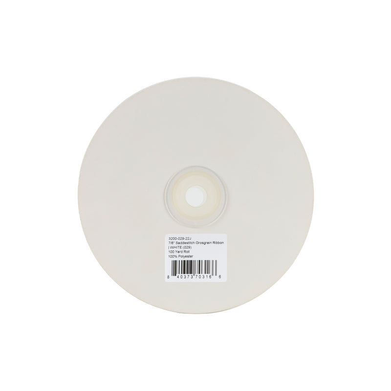 7/8" Saddlestitch Grosgrain Ribbon | White (029) | 100 Yard Roll
