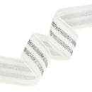 7/8" Striped Metallic Velvet Ribbon | White/Silver | 10 Yard Roll