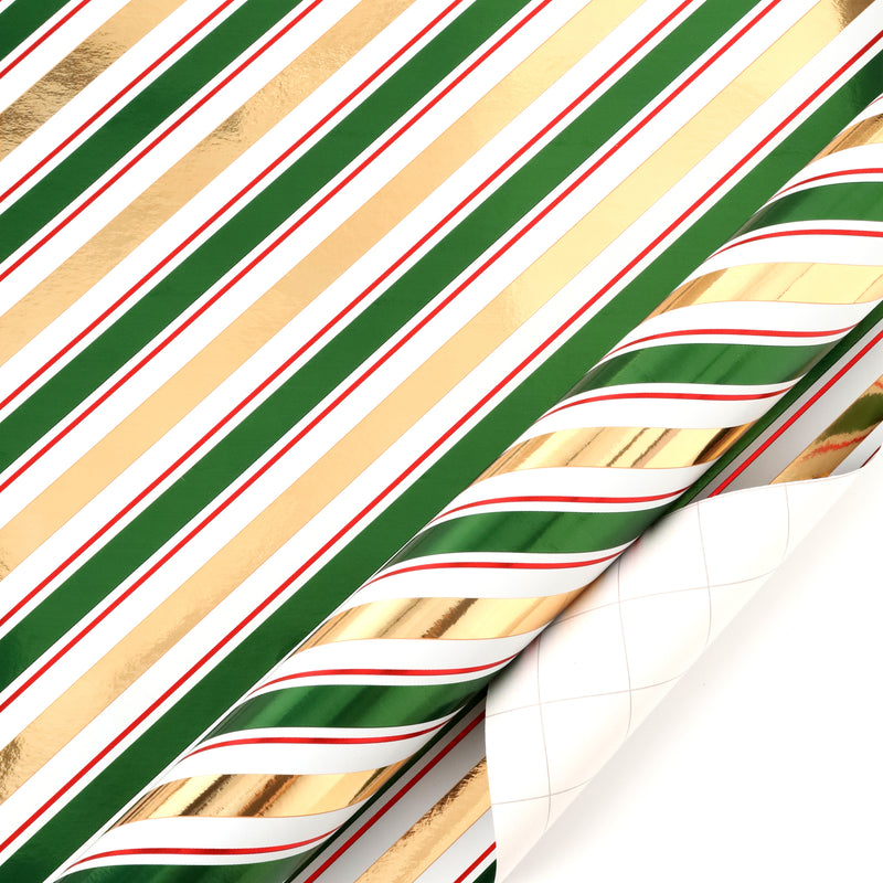 30" x 10' Wrapping Paper Bundle (4-pack) | Stripe Green