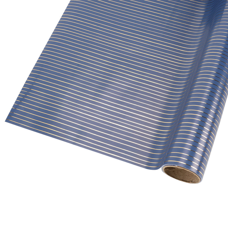 30" x 10' Wrapping Paper | Foil Stripe Navy/Gold