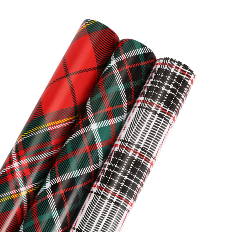 30" x 10' Holiday Wrapping Paper Bundle (3-pack)| Plaid Red/Black