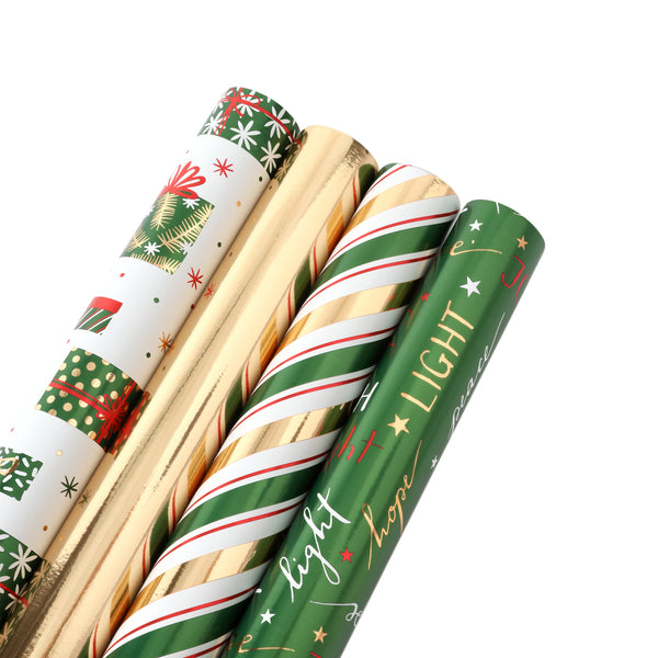 30" x 10' Wrapping Paper Bundle (4-pack) | Stripe Green