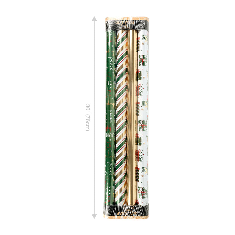 30" x 10' Wrapping Paper Bundle (4-pack) | Stripe Green